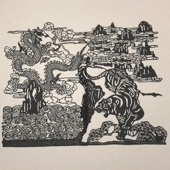 ๐ฅON SALE๐ฅDragon and Tiger ๐ Handmade PaperCut Silhouette Scherenschnette - Picture 1 of 6